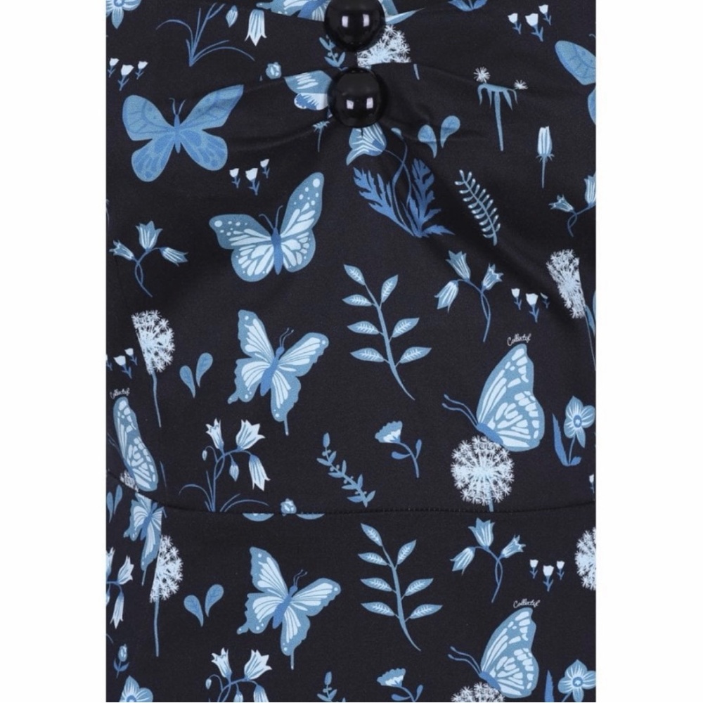 Collectif Dolores 1950’s Retro Pin-up Style Dress with Blue Floral Design Sz 4XL - Picture 5 of 6